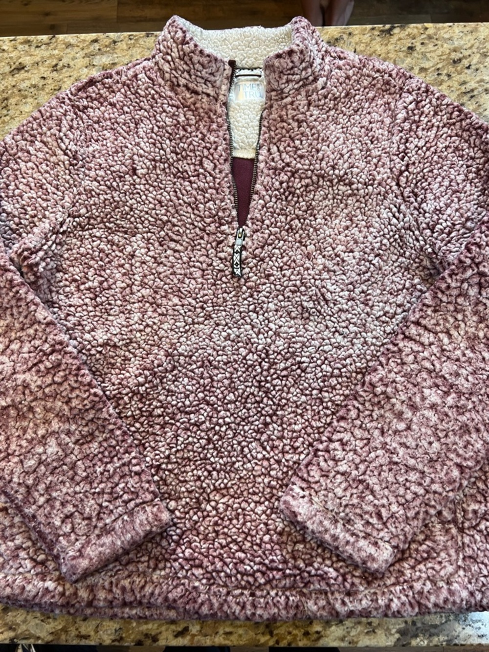 Time and Tru Pink Plush Quarter-Zip Pullover